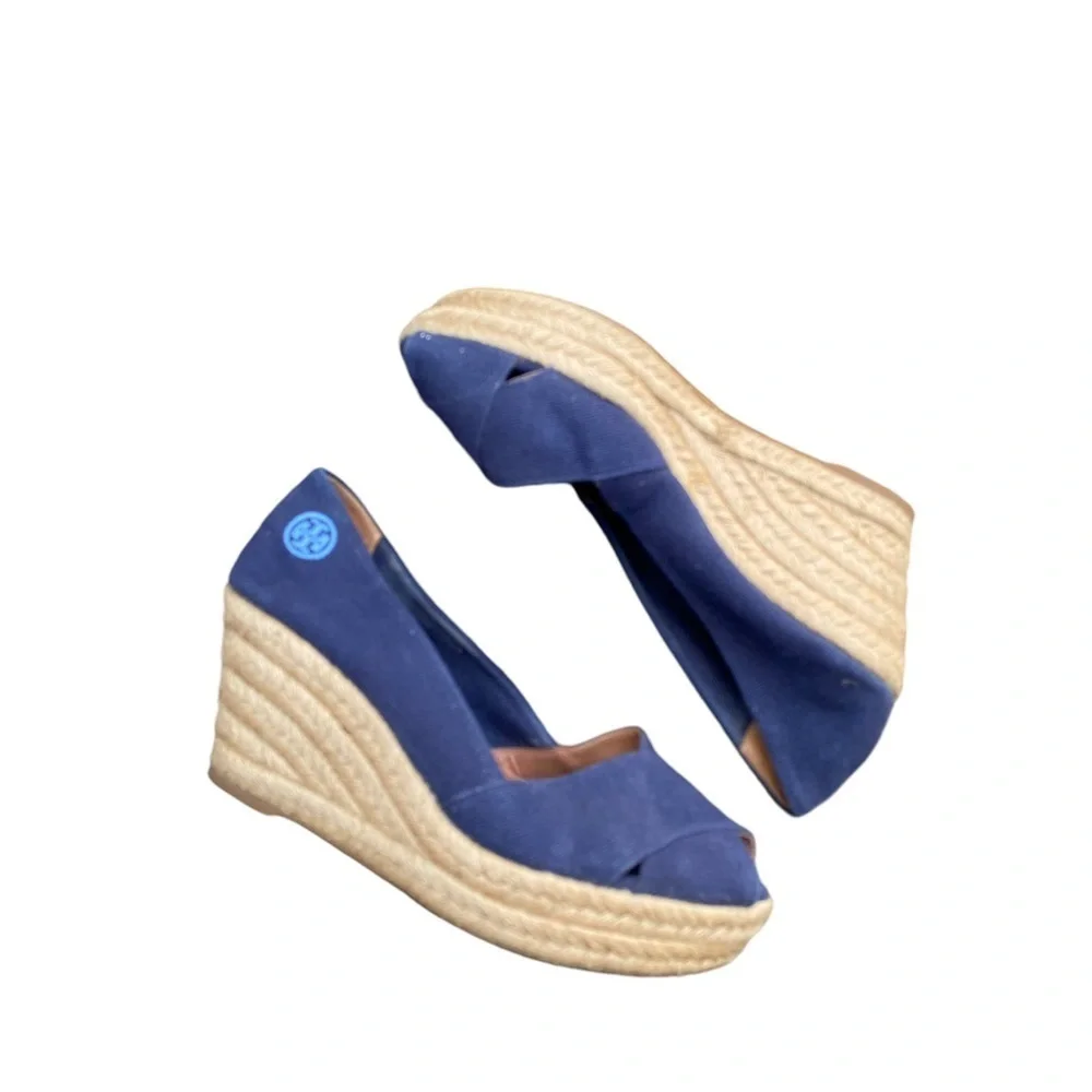 Tory Burch wedge navy espadrille shoes size 38